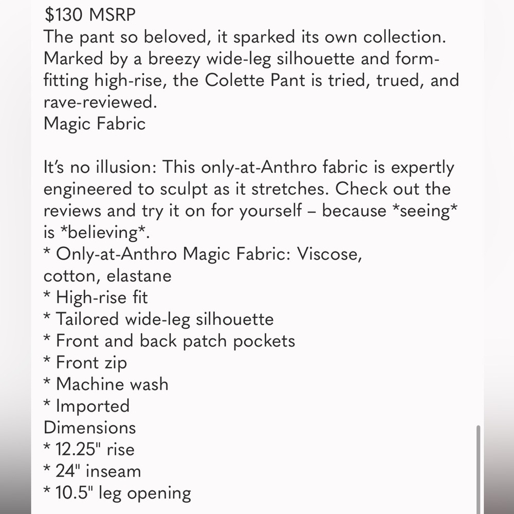 Anthropologie Colette Cropped Wide Leg Printed Pants Magic Fabric Sz 25 NWT - Picture 5 of 15